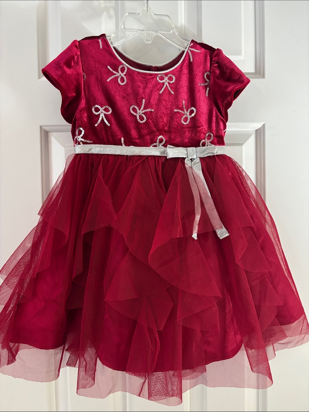 Jona Michelle Red Tulle Party Dress with Silver Bow Belt